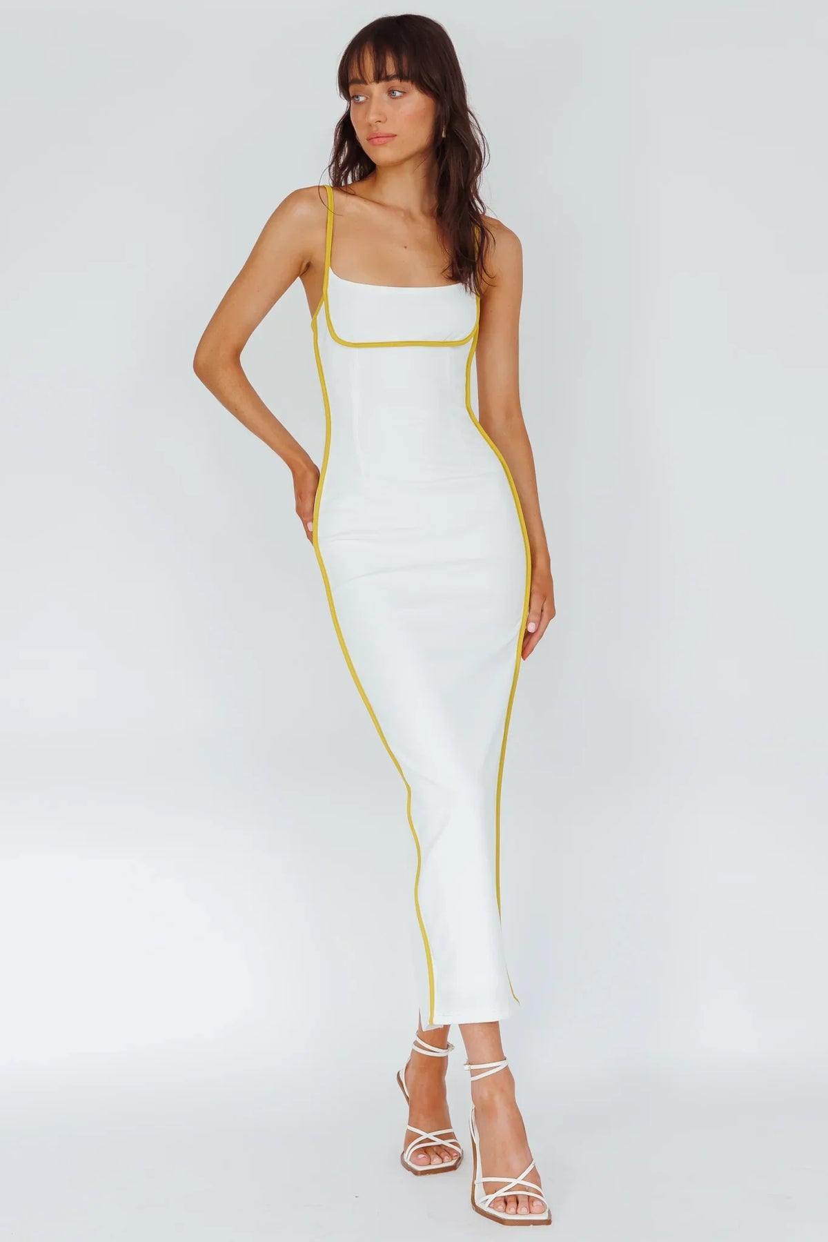 Sunny Coast Piping Trim Maxi Dress White/Yellow