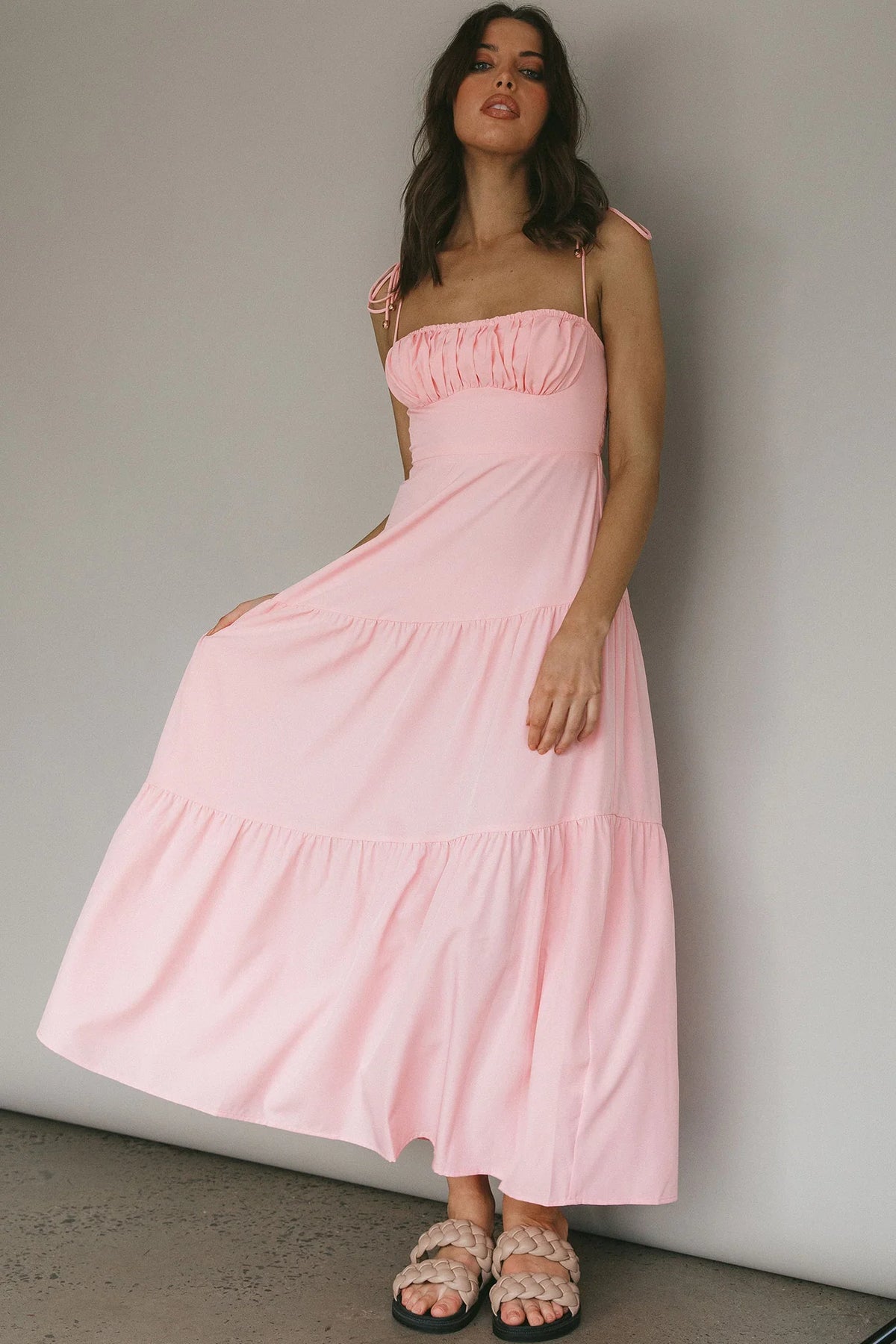 New Light Tied Shoulder Maxi Dress Blush