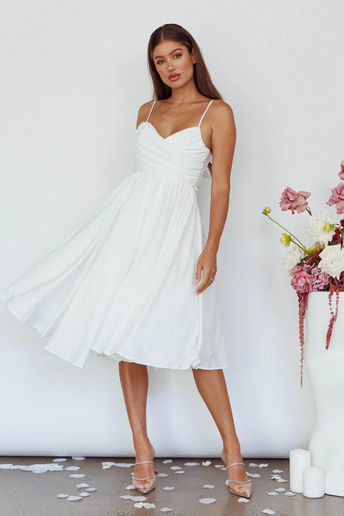 Salome Tied Back Knee Length Dress White