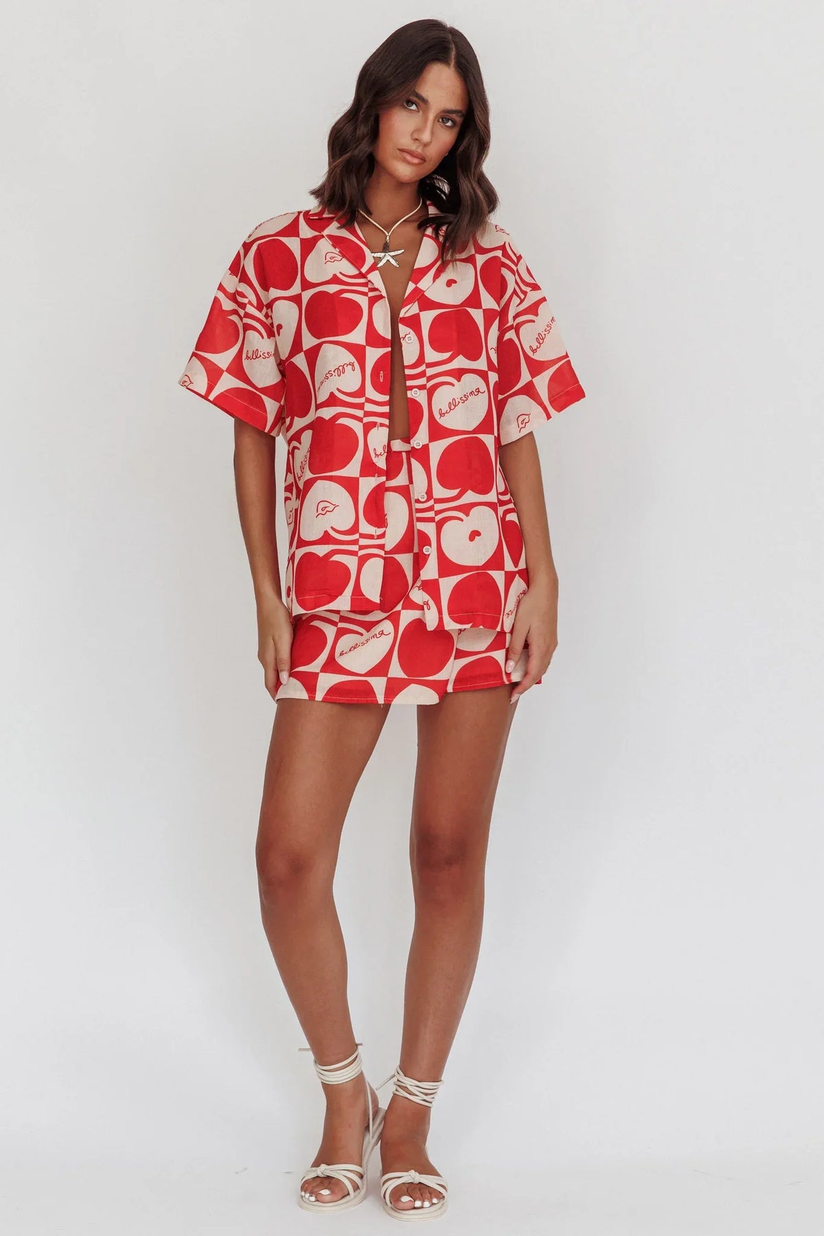 Ithaca Cherry Print Mini Wrap Skirt Red Beige