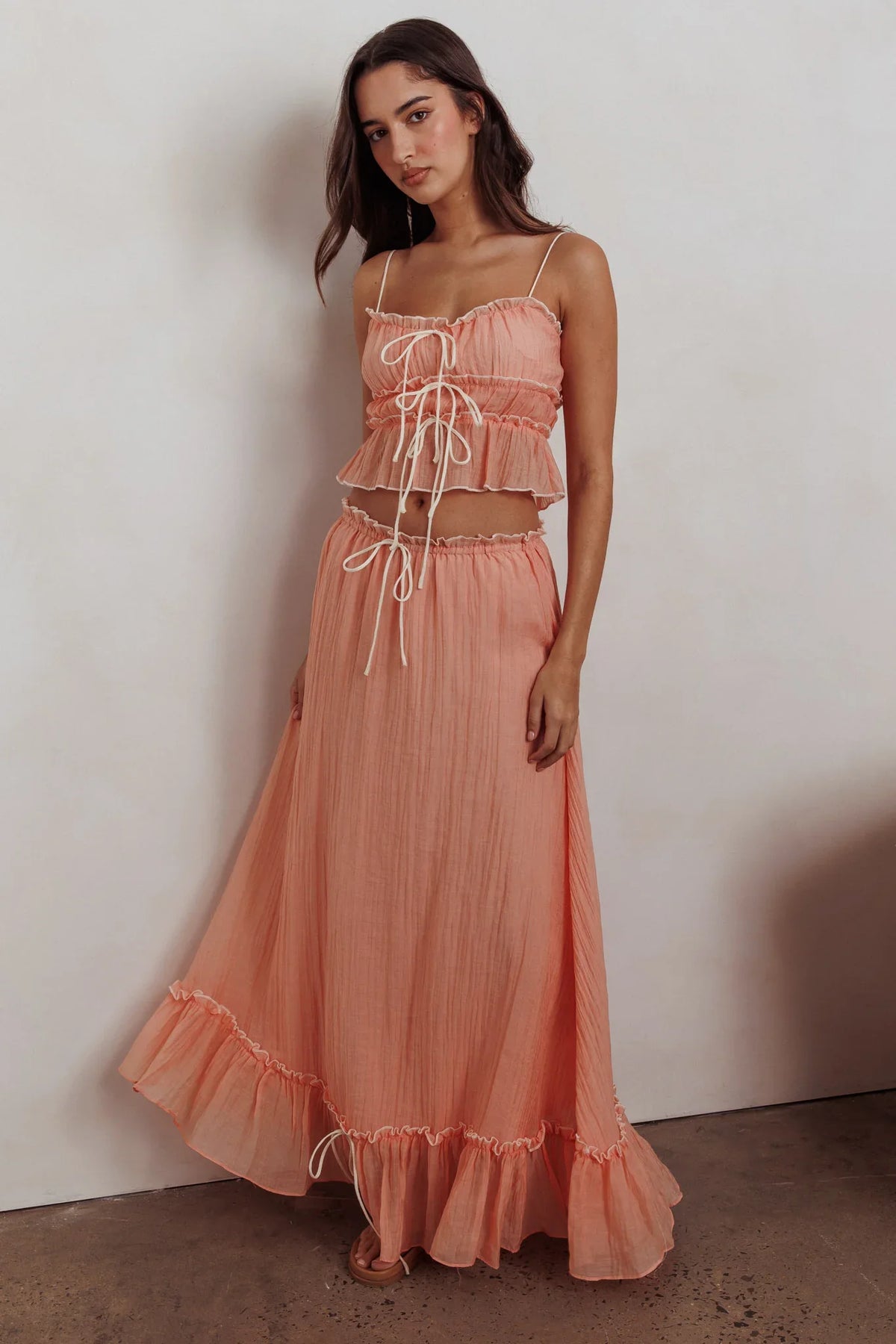 Maidens Tie Detail Overlock Maxi Skirt Apricot