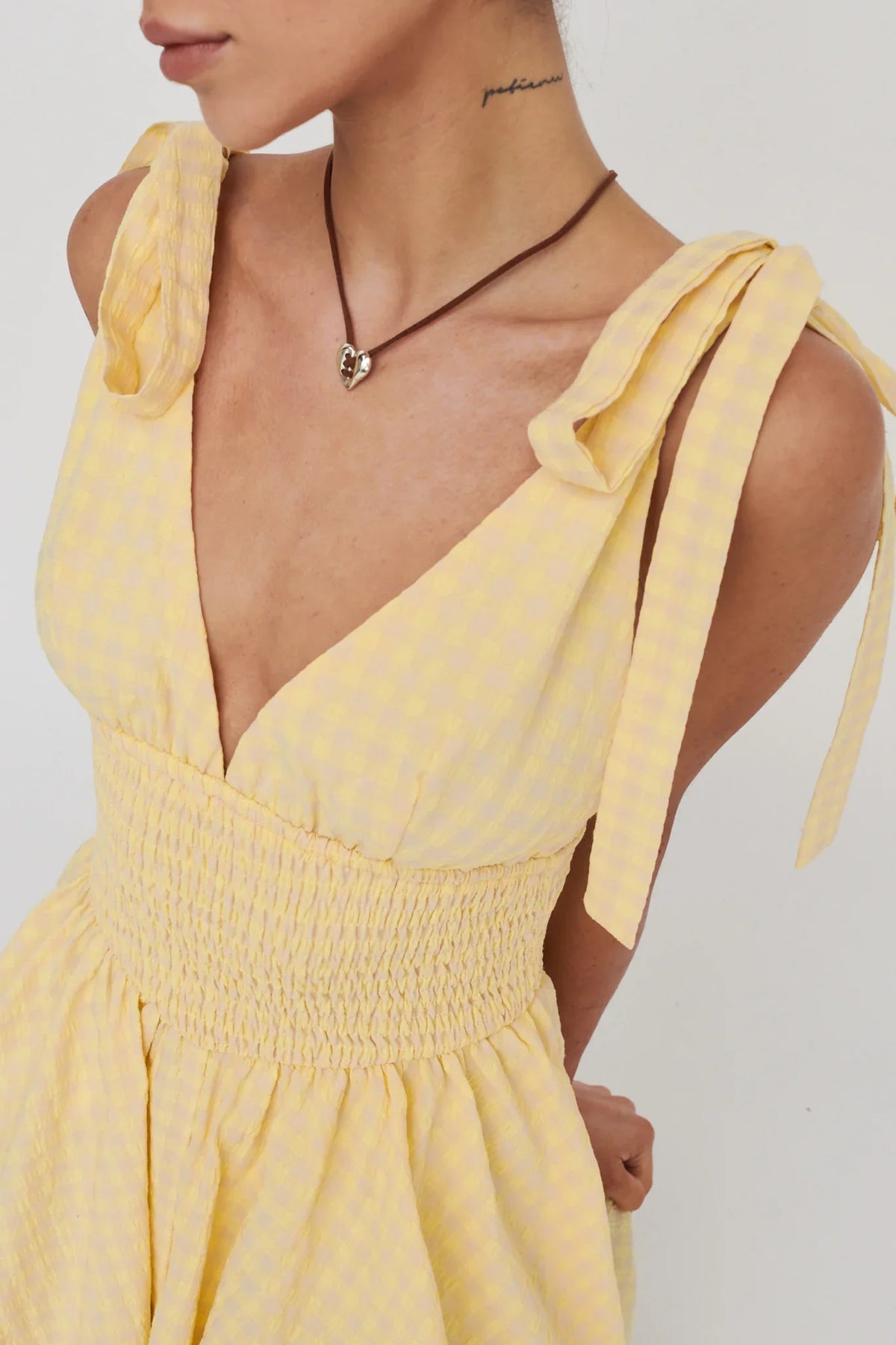 Lido Tied Shoulder Shirred Romper Lemon
