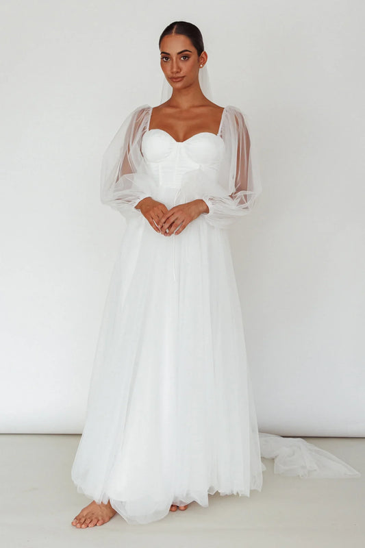 Fairytale Dream Sheer Sleeve Maxi Dress White
