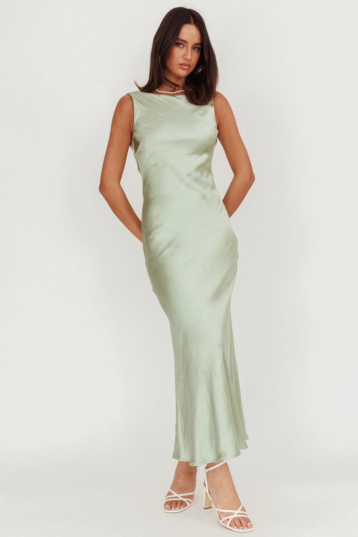 Carmine Satin Sleeveless Maxi Dress Sage