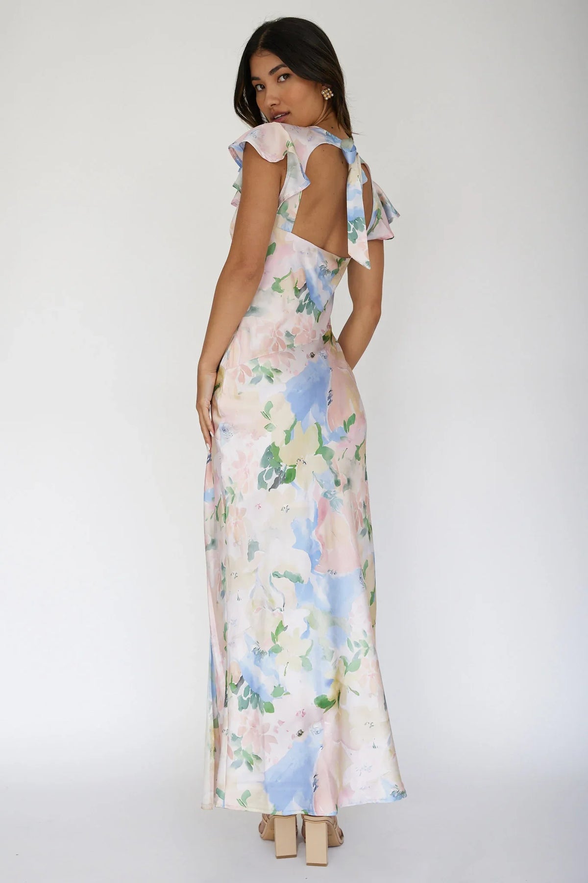 Jannet Keyhole Back Maxi Dress Floral Apricot