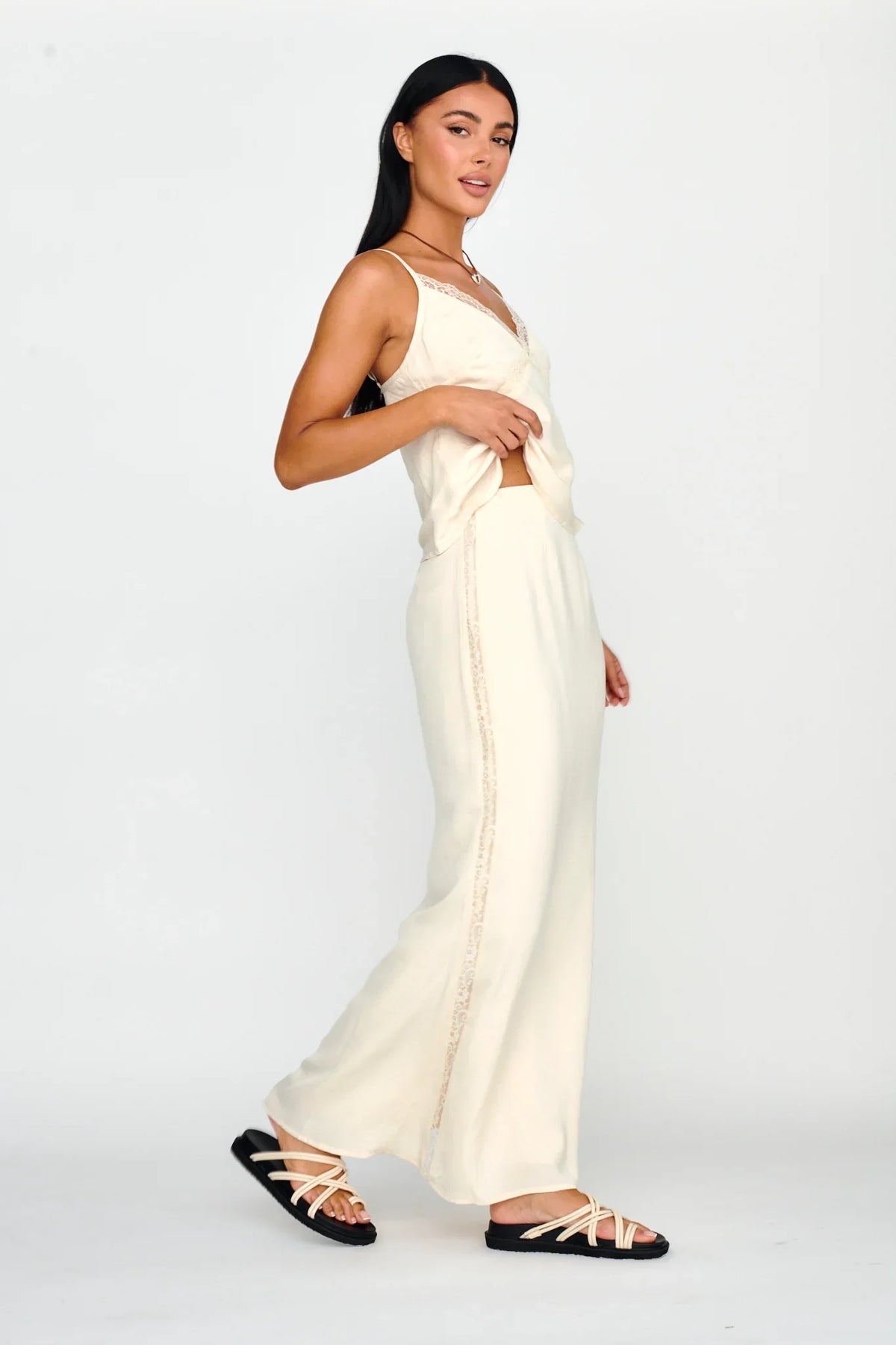 Pammy Lace Trim Maxi Skirt Oyster