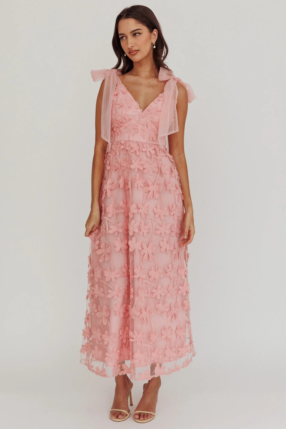 Mykonos Morning Tied Shoulder Tree Maxi Dress Blush