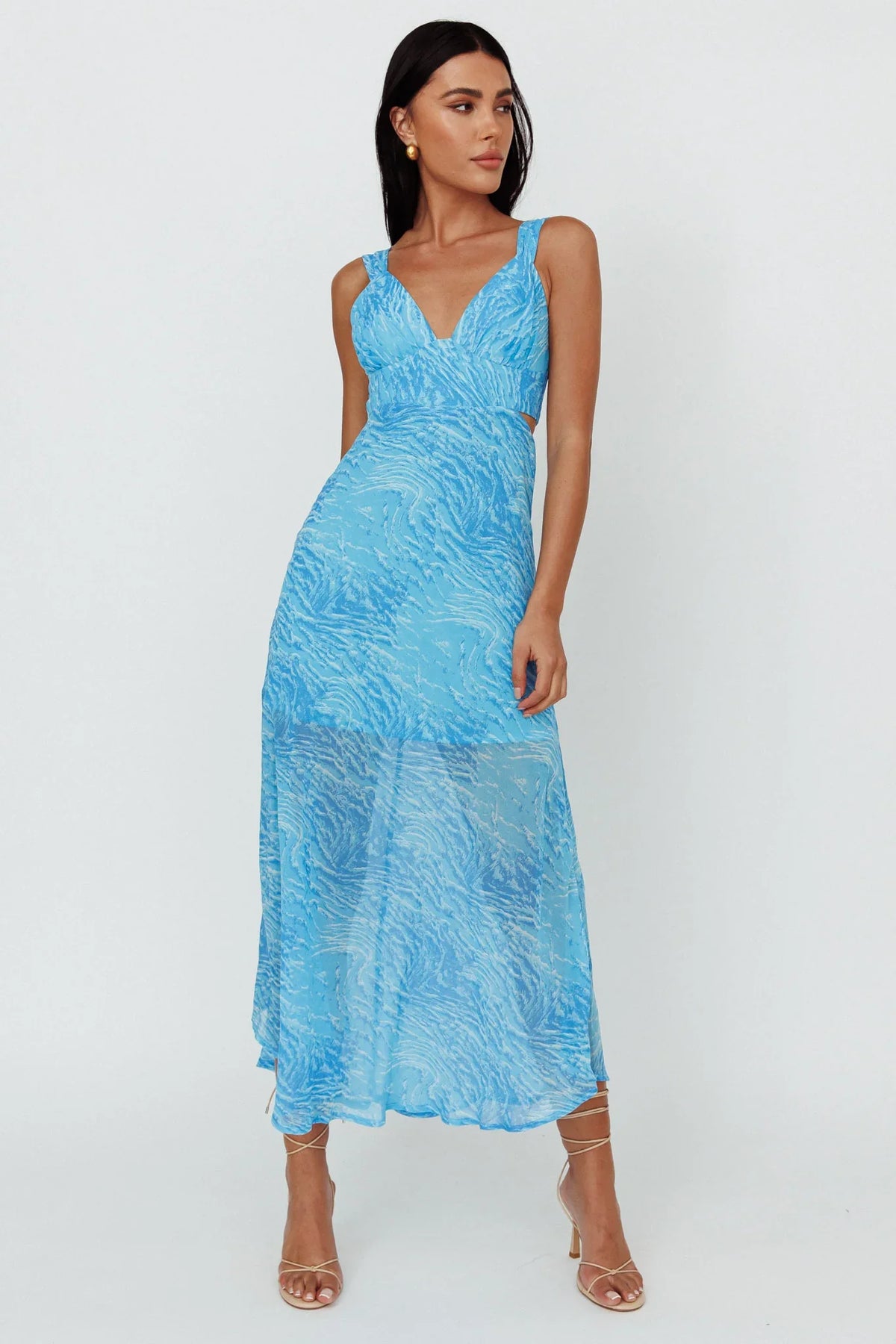 Willa Tie Back Midi Dress Print Blue
