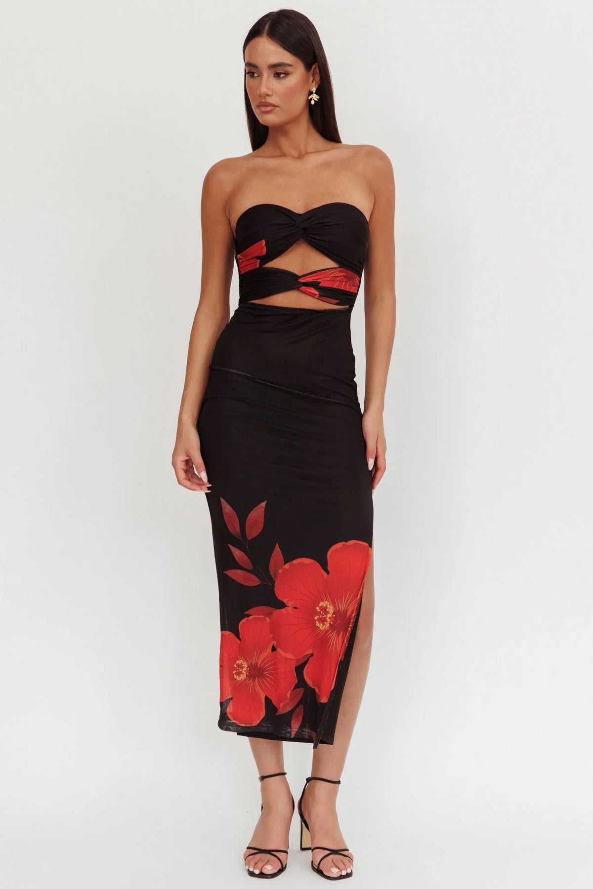 Silah Twist Bodice Maxi Dress Hibiscus Black