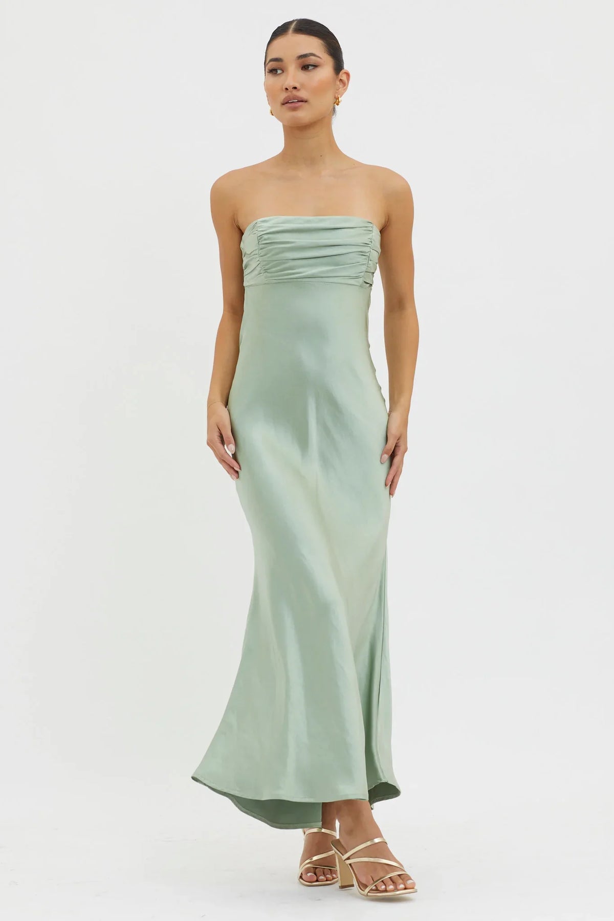 Moon Song Strapless Laced Back Dress Matcha