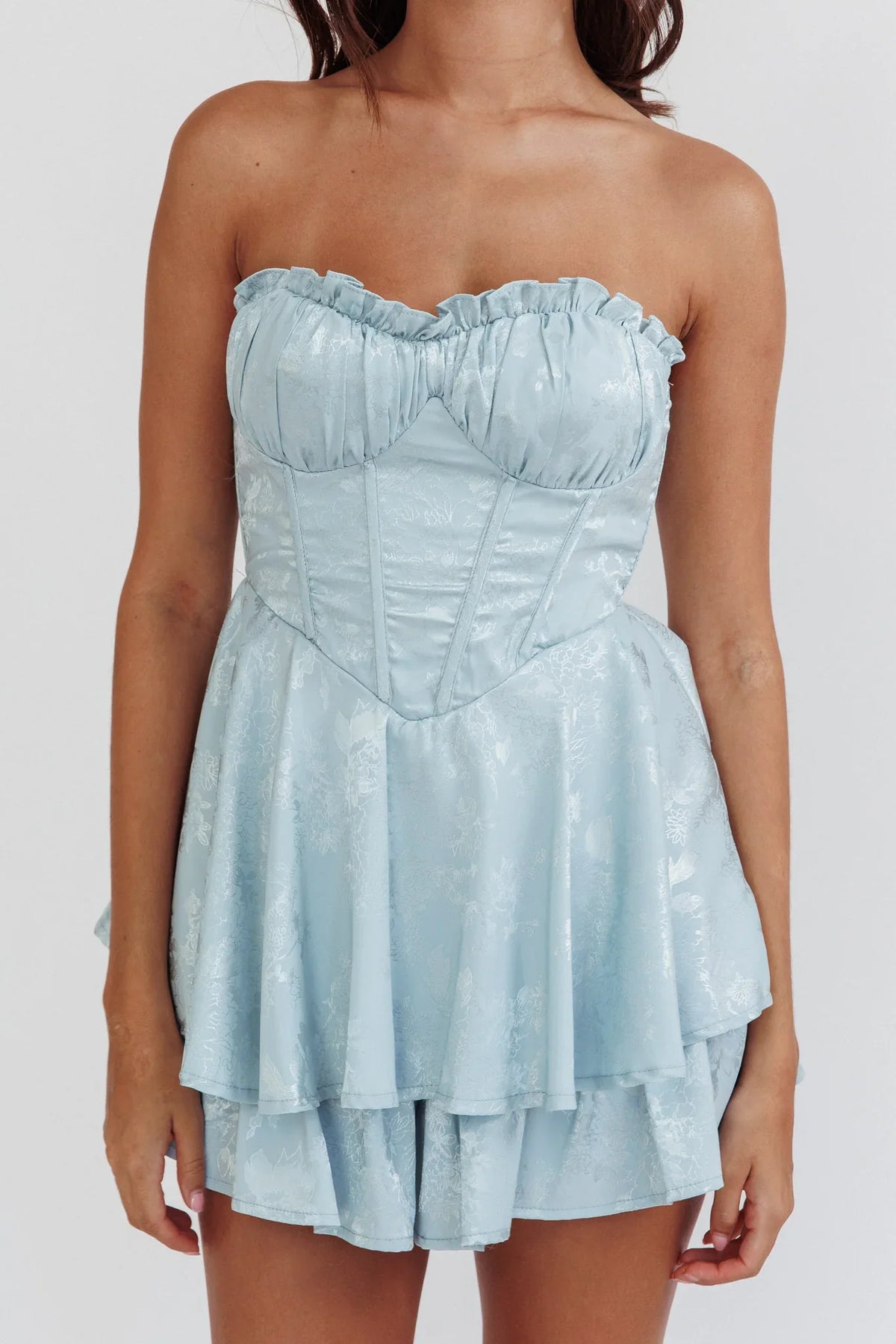 Paris Muse Gathered Bust Romper Baby Blue