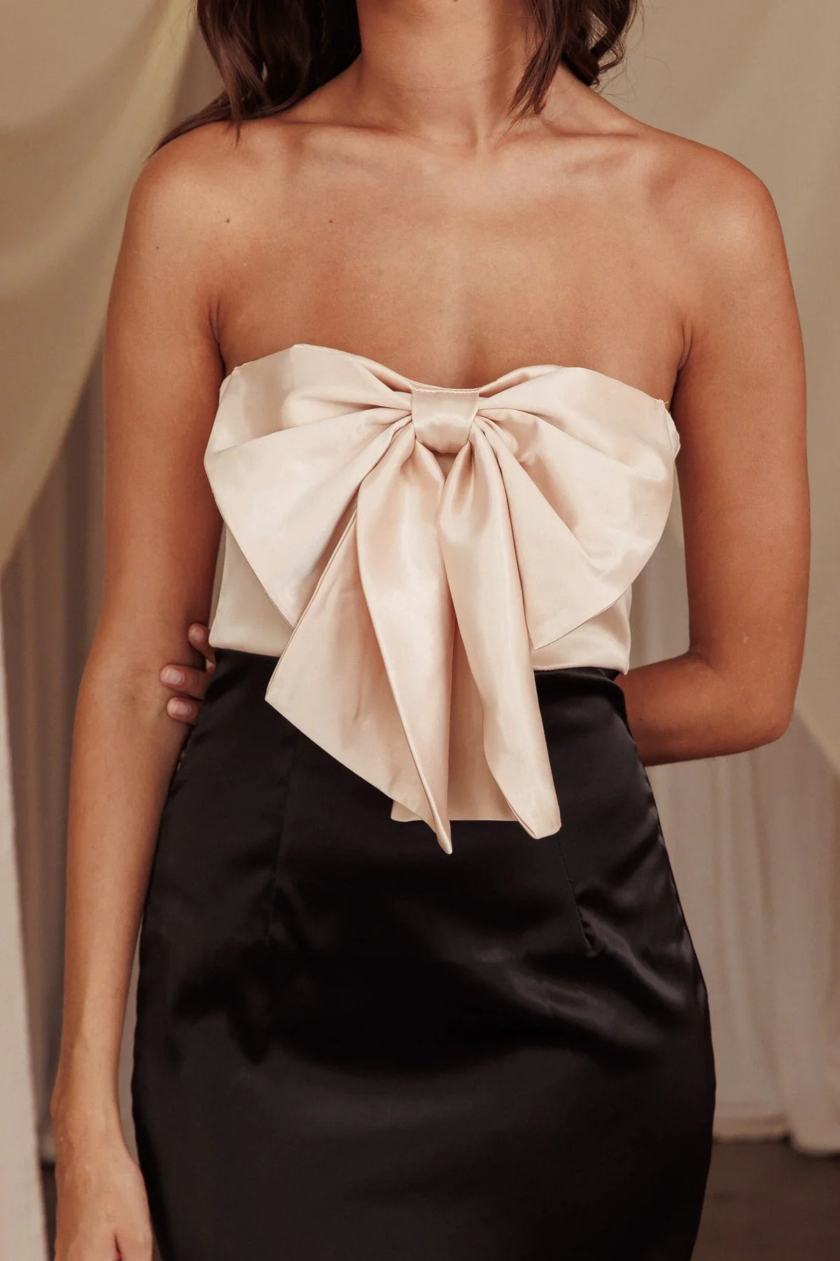 Coquette Bow Bust Midi Dress Blush
