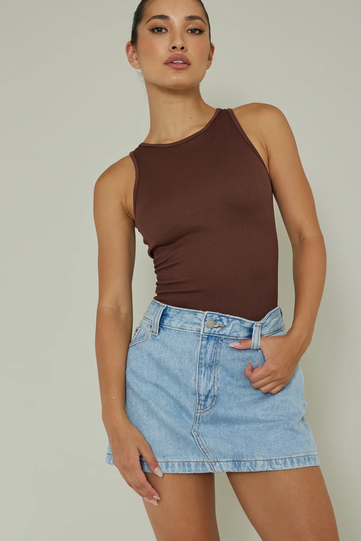 Attitude Ribbed Leotard Chocolate