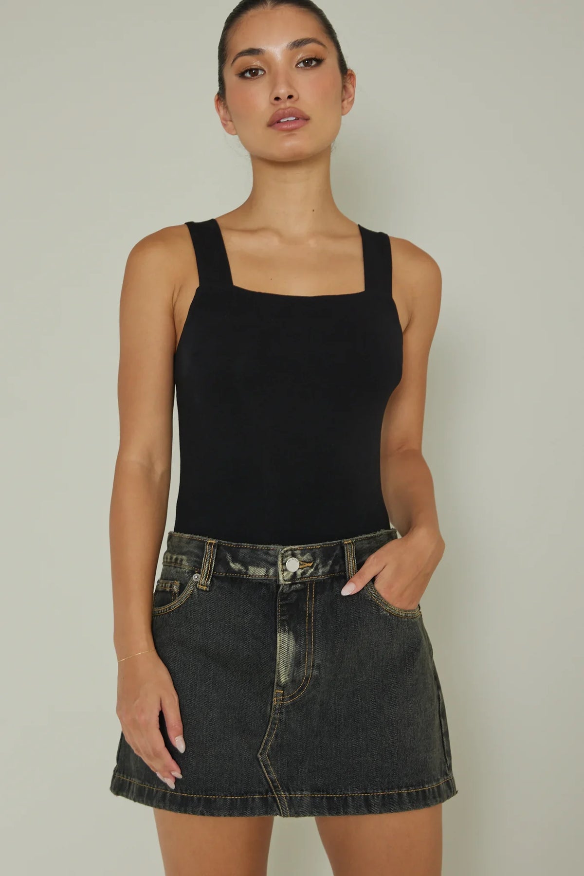 High Time Square Neckline Leotard Black
