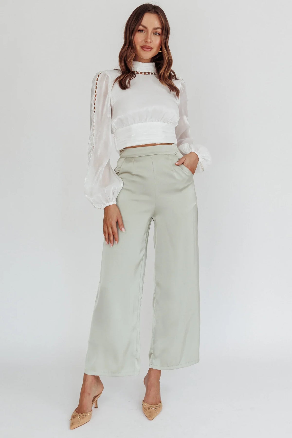 Caia Pearl Detail Open Back Top White