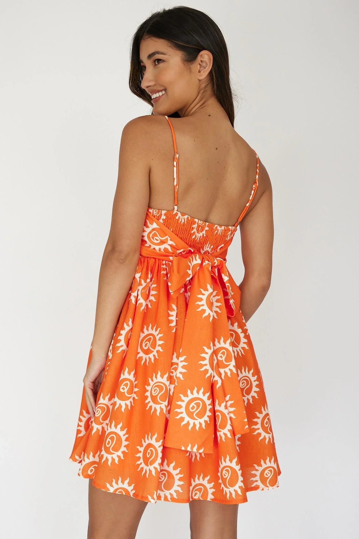 Sweet Solace Back Tie Mini Dress Sun Orange