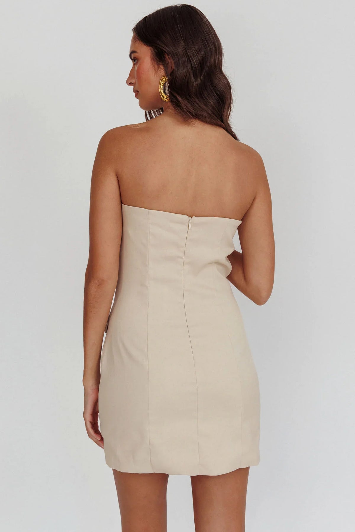 Titania Strapless Buttoned Mini Dress Light Taupe