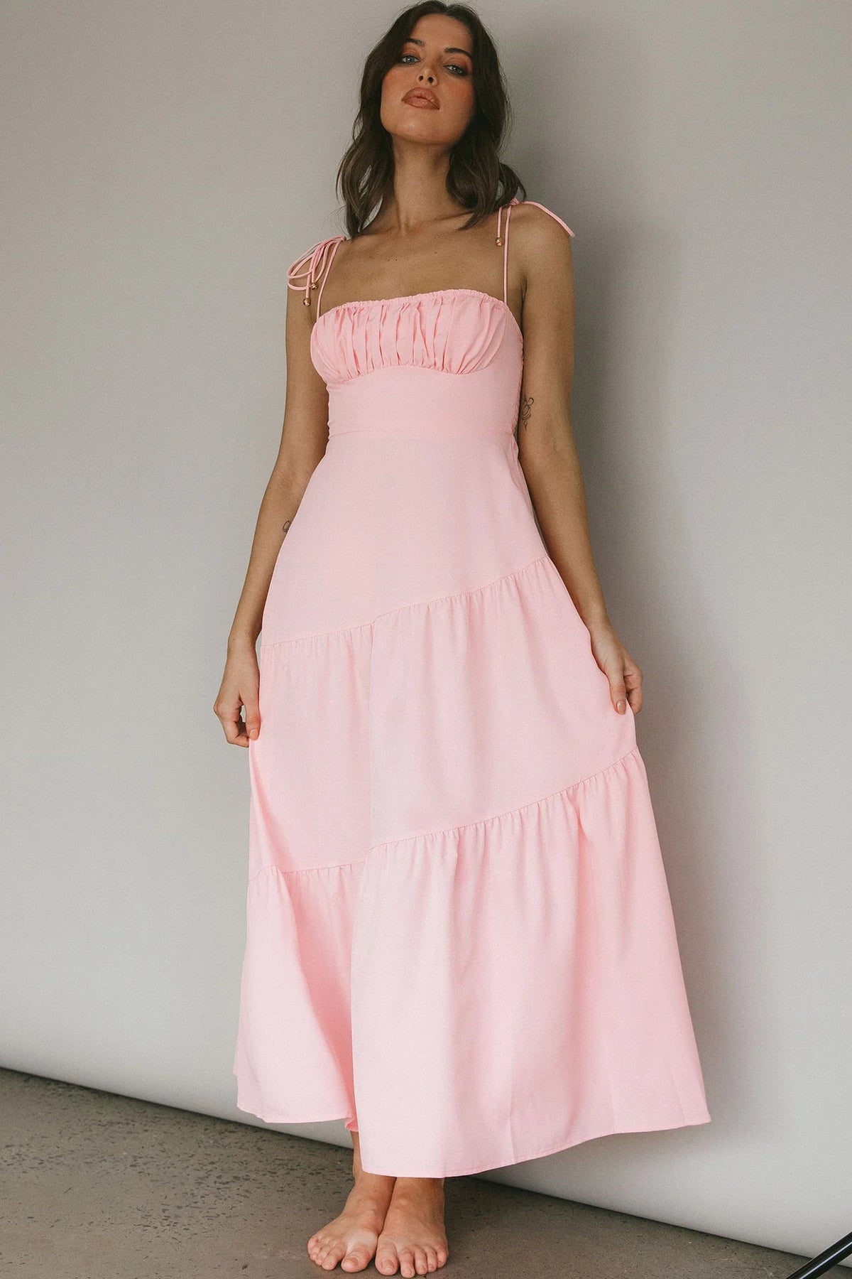 New Light Tied Shoulder Maxi Dress Blush