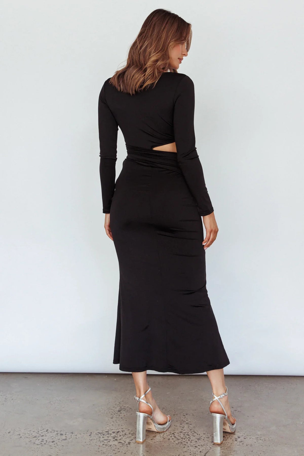 Rajah Long Sleeve Cut-Out Midi Dress Black