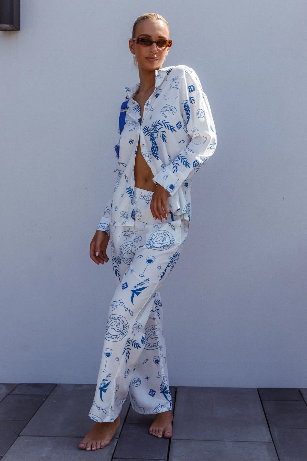 Weekend Bliss Pants Printed White