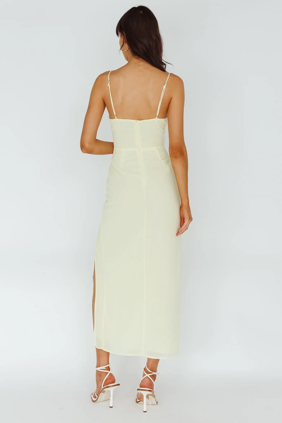 Ryanna Laced Bodice Split Midi Dress Yellow