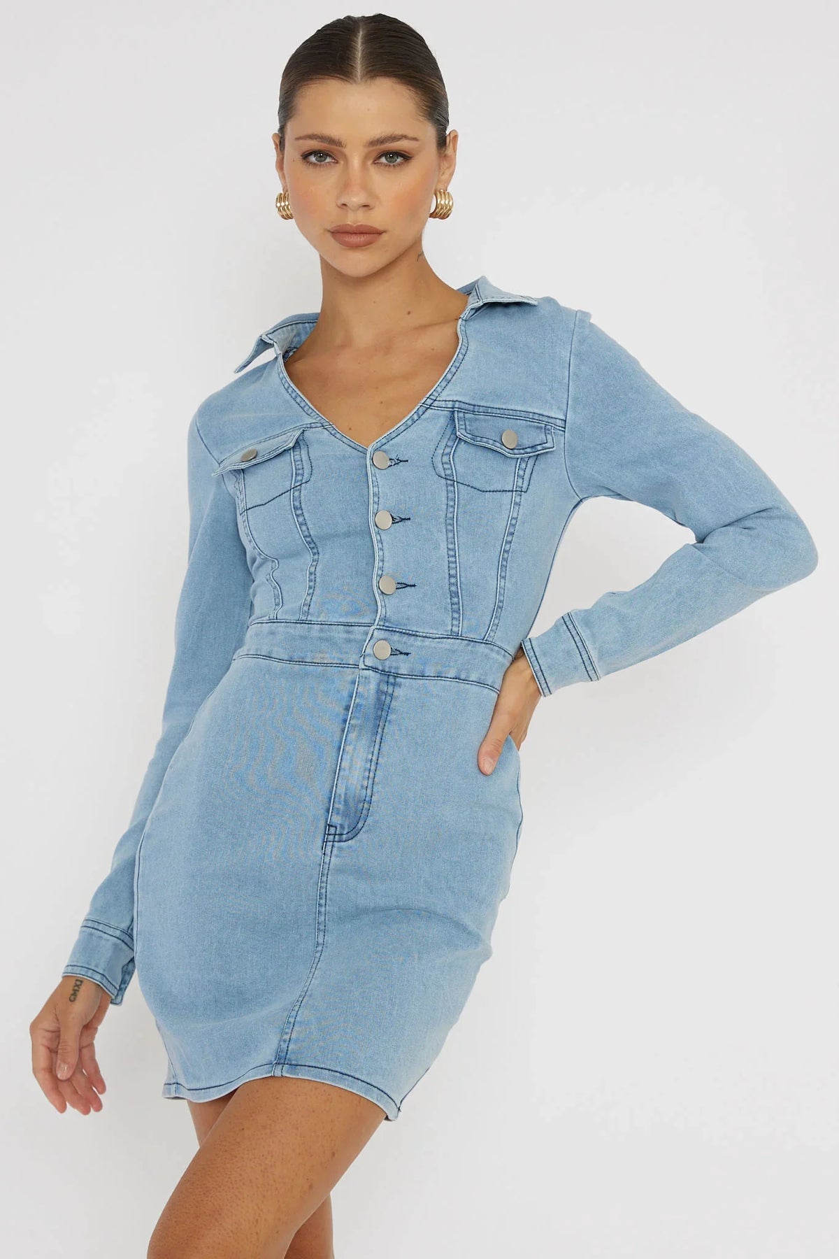 Jazelle Long Sleeve Mini Dress Denim