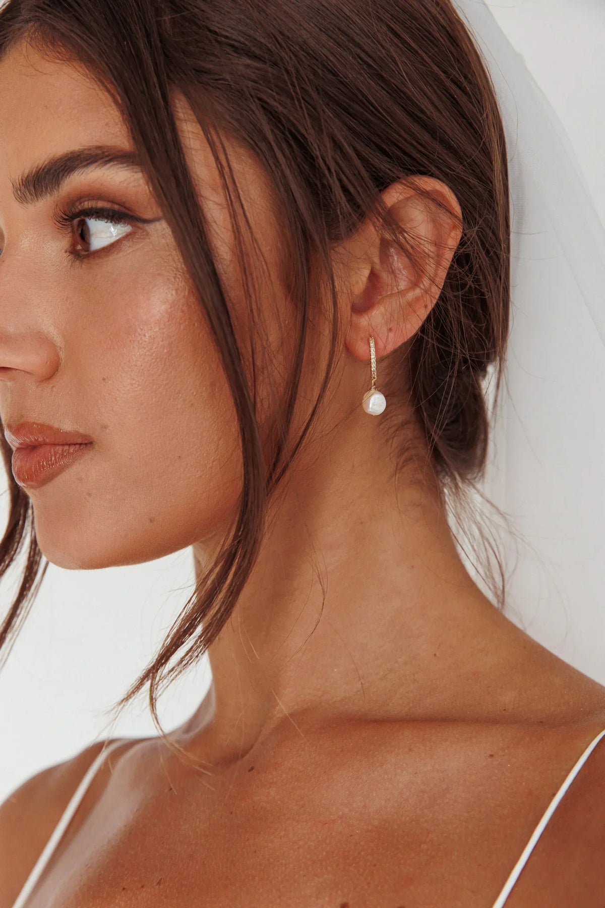 Lily Diamante Pearl Drop Earrings Gold