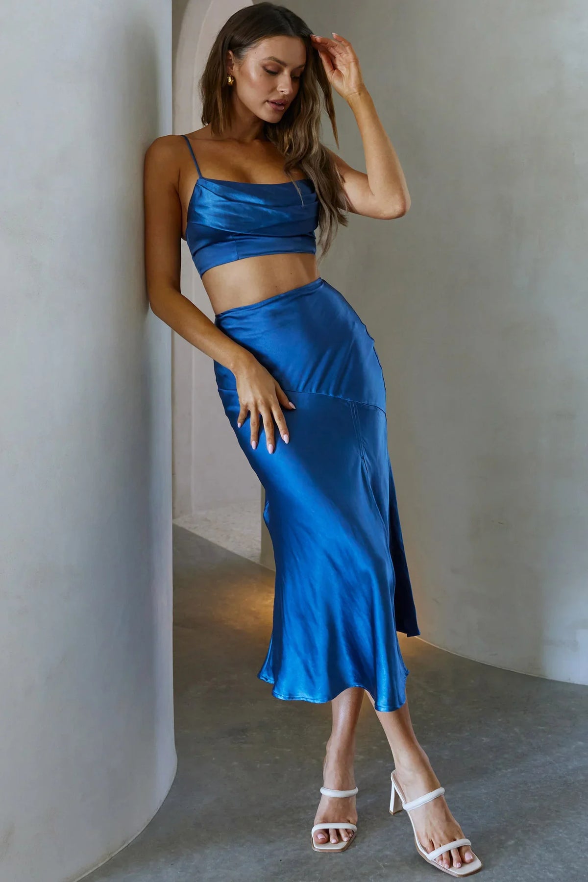 Well Versed Split Midi Skirt Navy