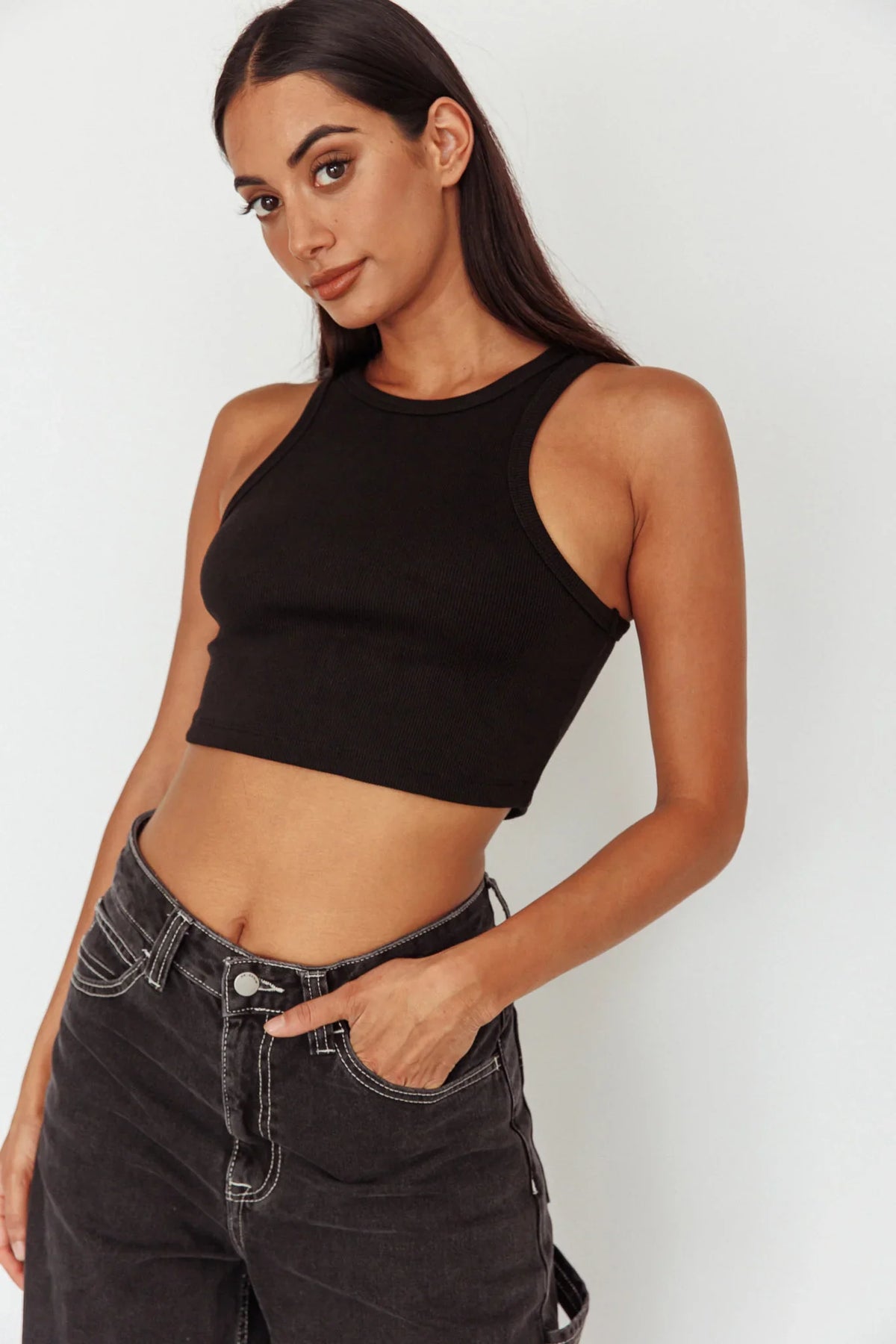 Bryn Racerback Crop Top Black