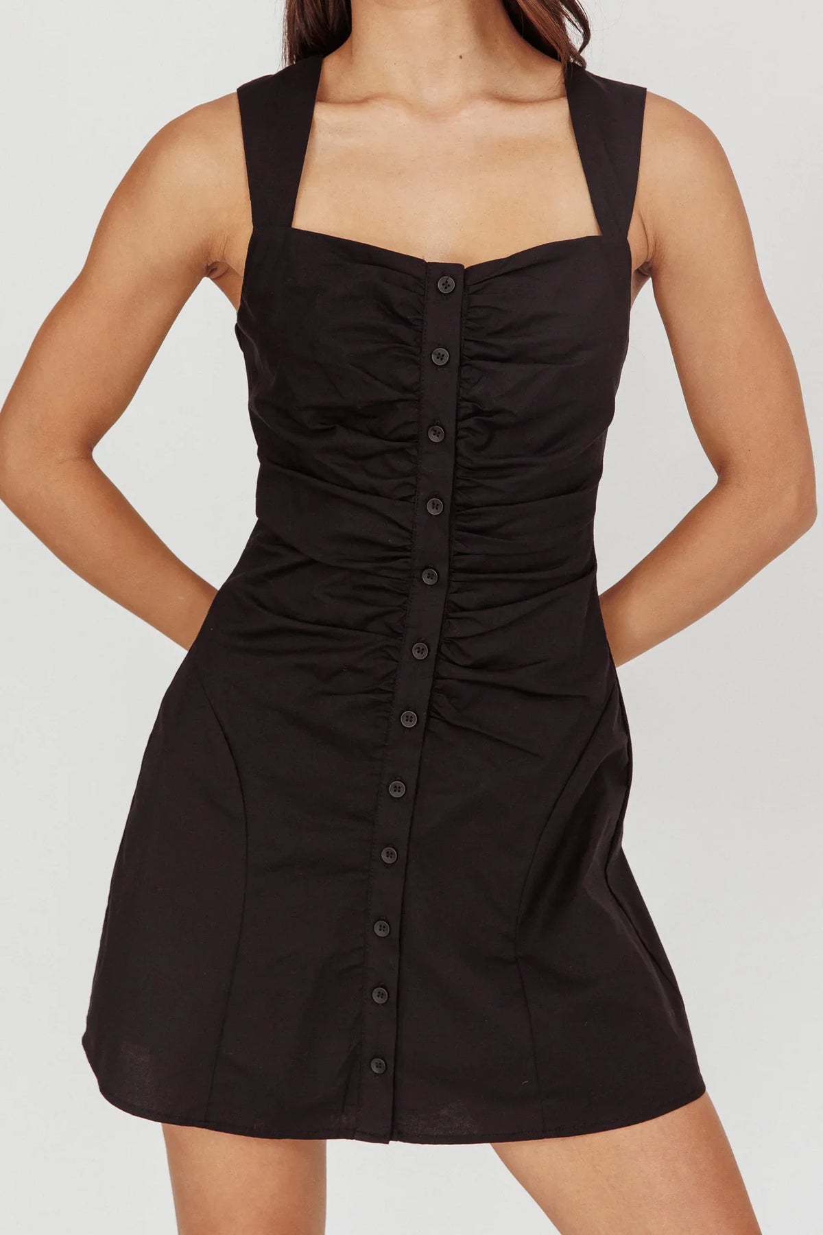 High Tide Buttoned Textured Mini Dress Black