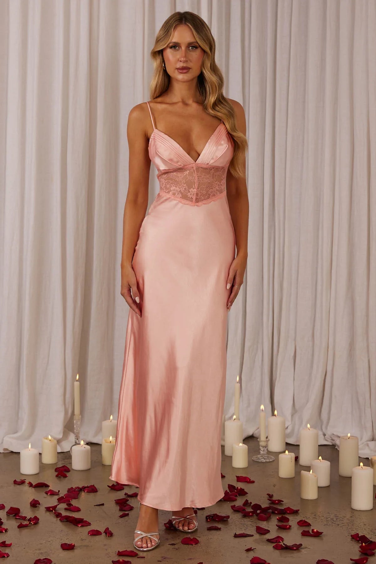 Kinzie Lace Waist Maxi Dress Pink