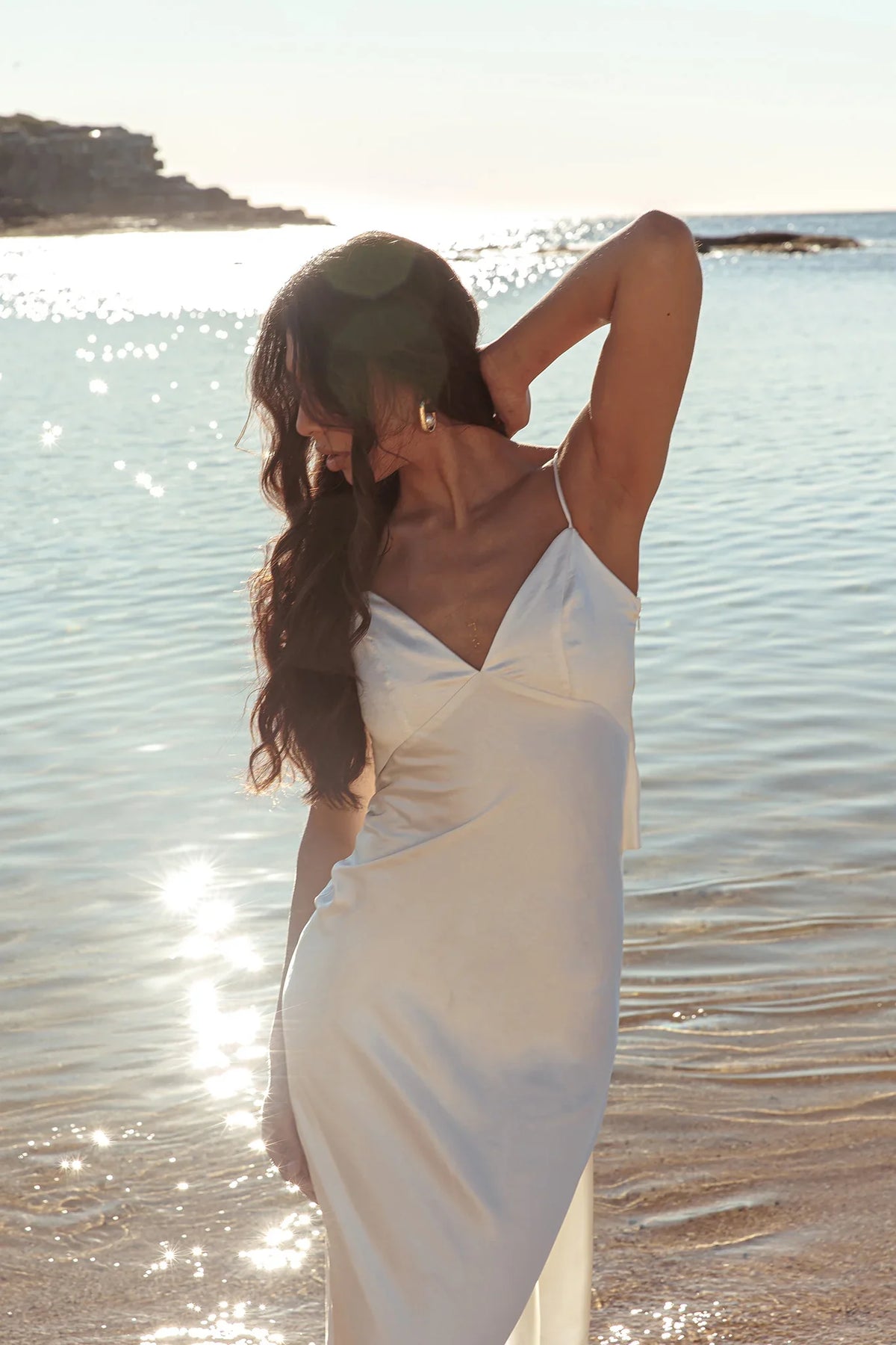 Ciao, Bella Tied Back Satin Maxi Dress Off White