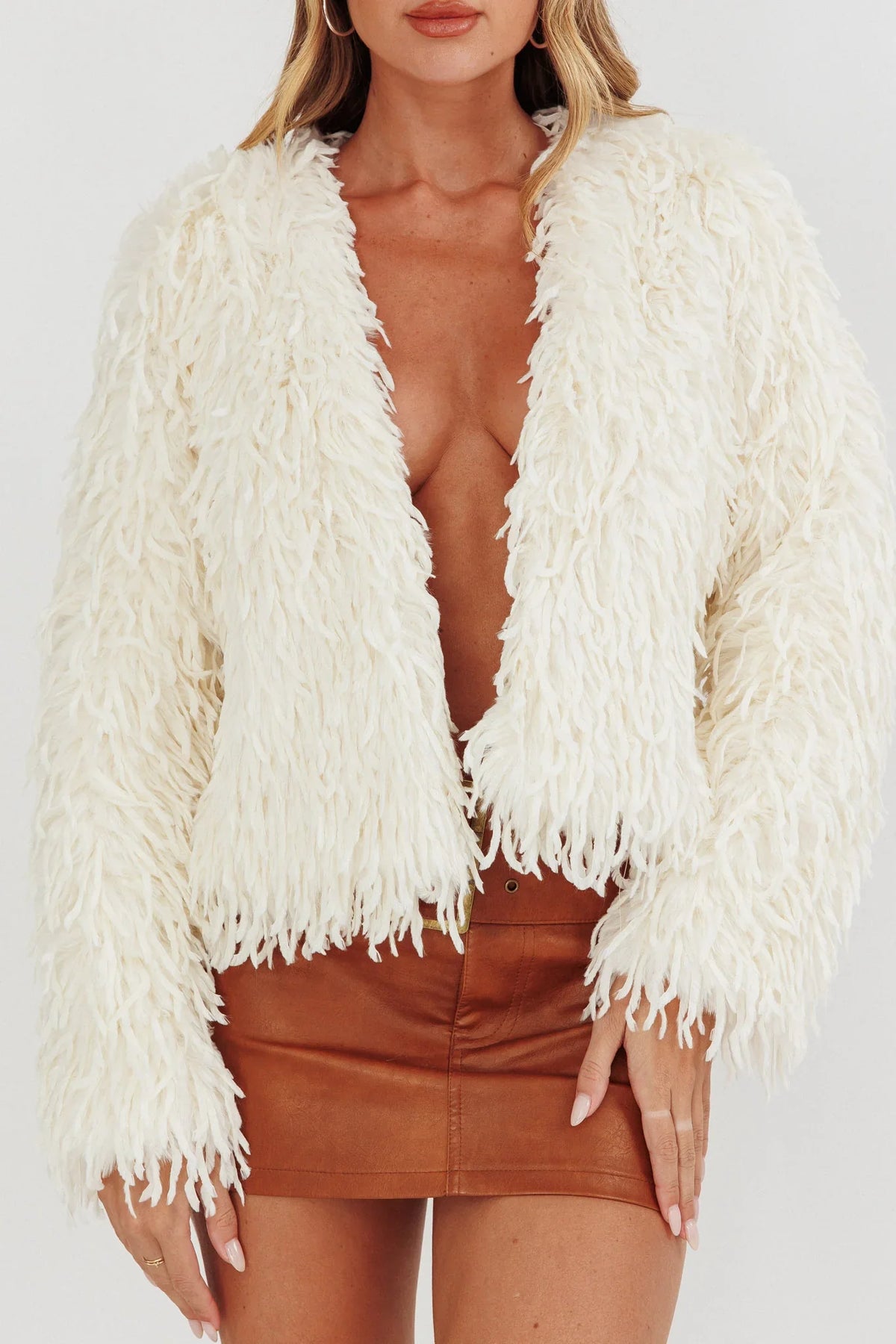 Montana Long Pile Faux Fur Jacket White