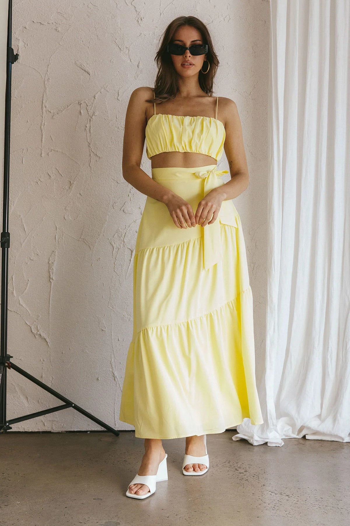 Bondi Waist Tie Maxi Skirt Lemon