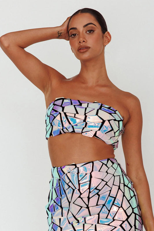 El Camino Mosaic Bandeau Crop Top Silver