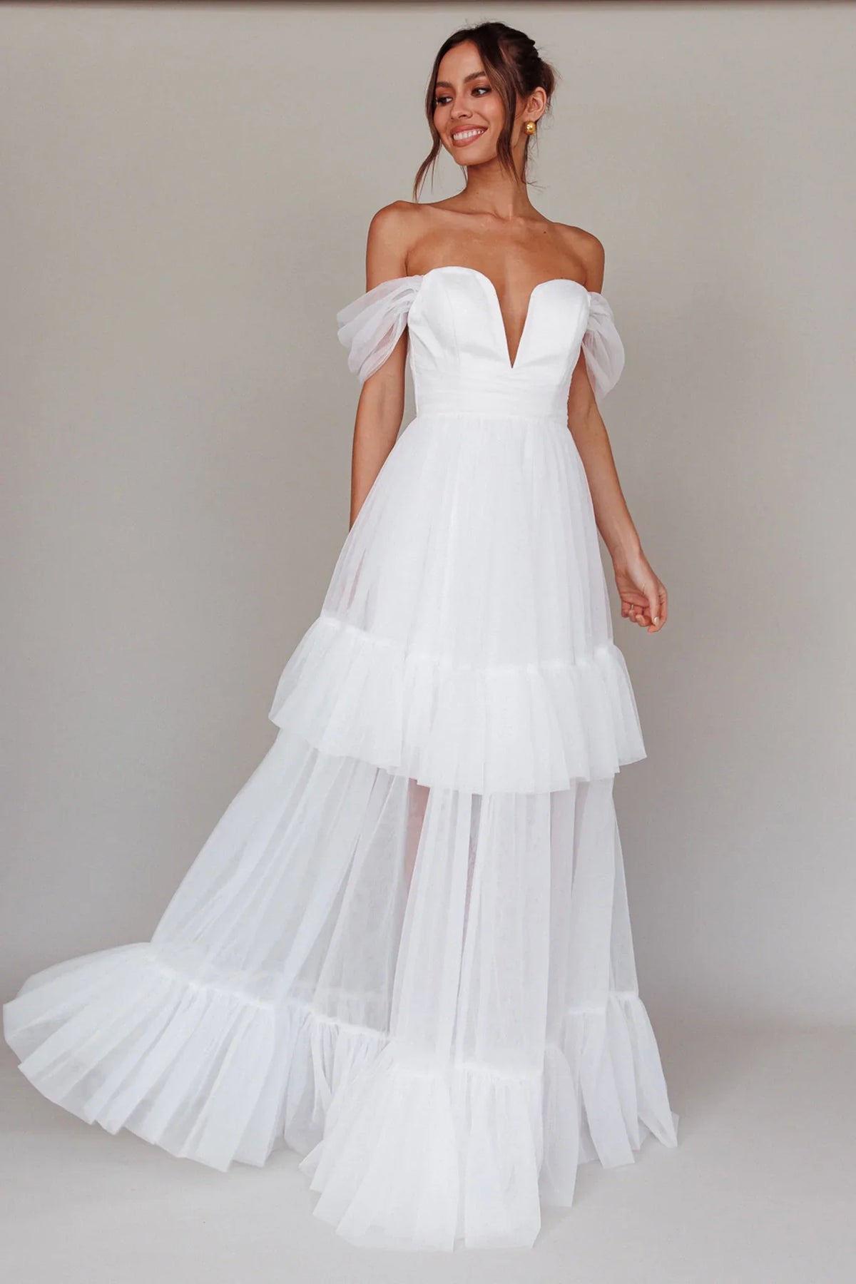 Pixi Off Shoulder Maxi Dress White