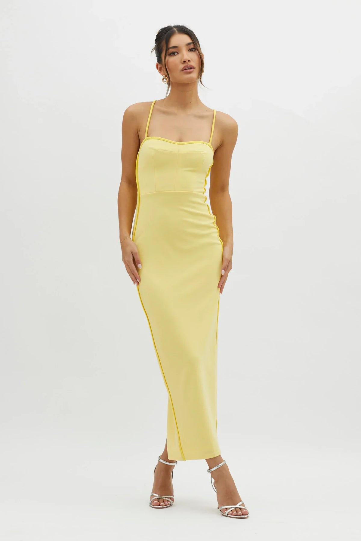 Future Awaits Lace-Up Back Maxi Dress Yellow