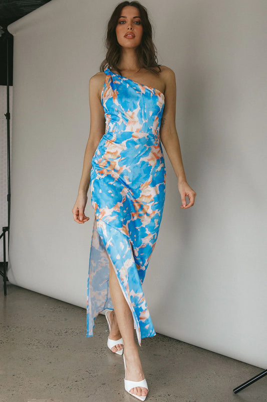 Portland One-Shoulder Maxi Dress Floral Blue