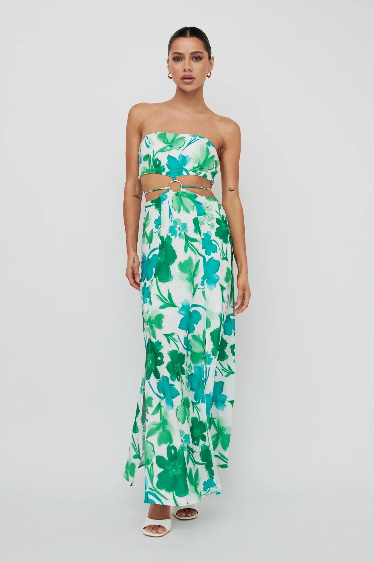 Tuscan Summers Strapless Cut-Out Midi Dress Green