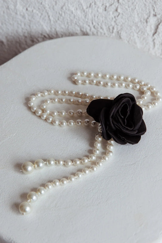 Coco Rose Accent Pearl Belt Black