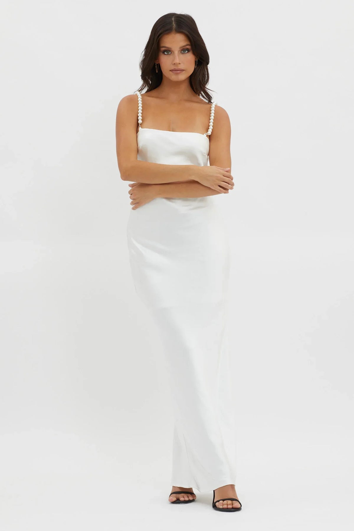 Saving Grace Pearl Strap Maxi Dress Oyster