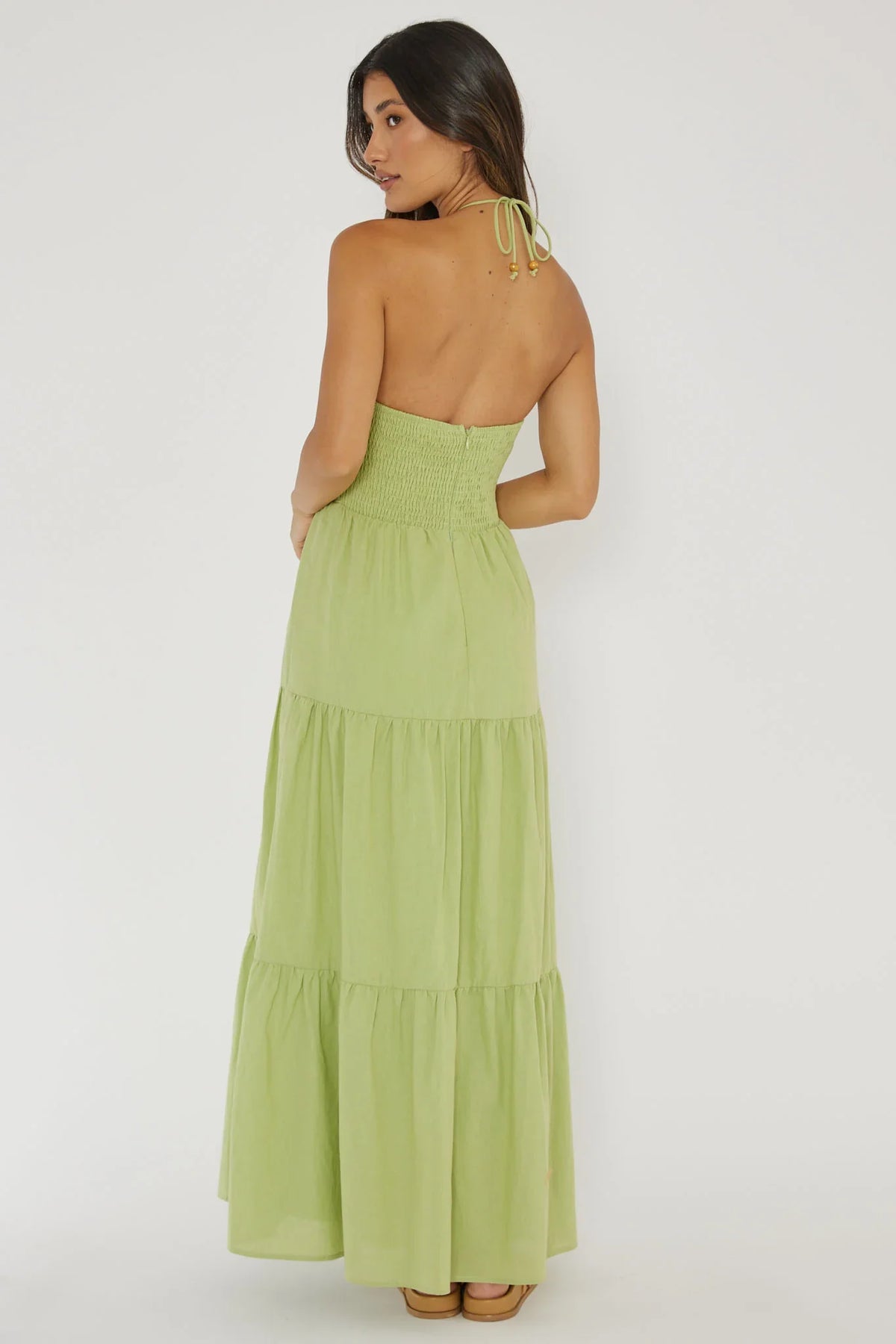 Life Elixir Halterneck Embroidered Maxi Dress Green