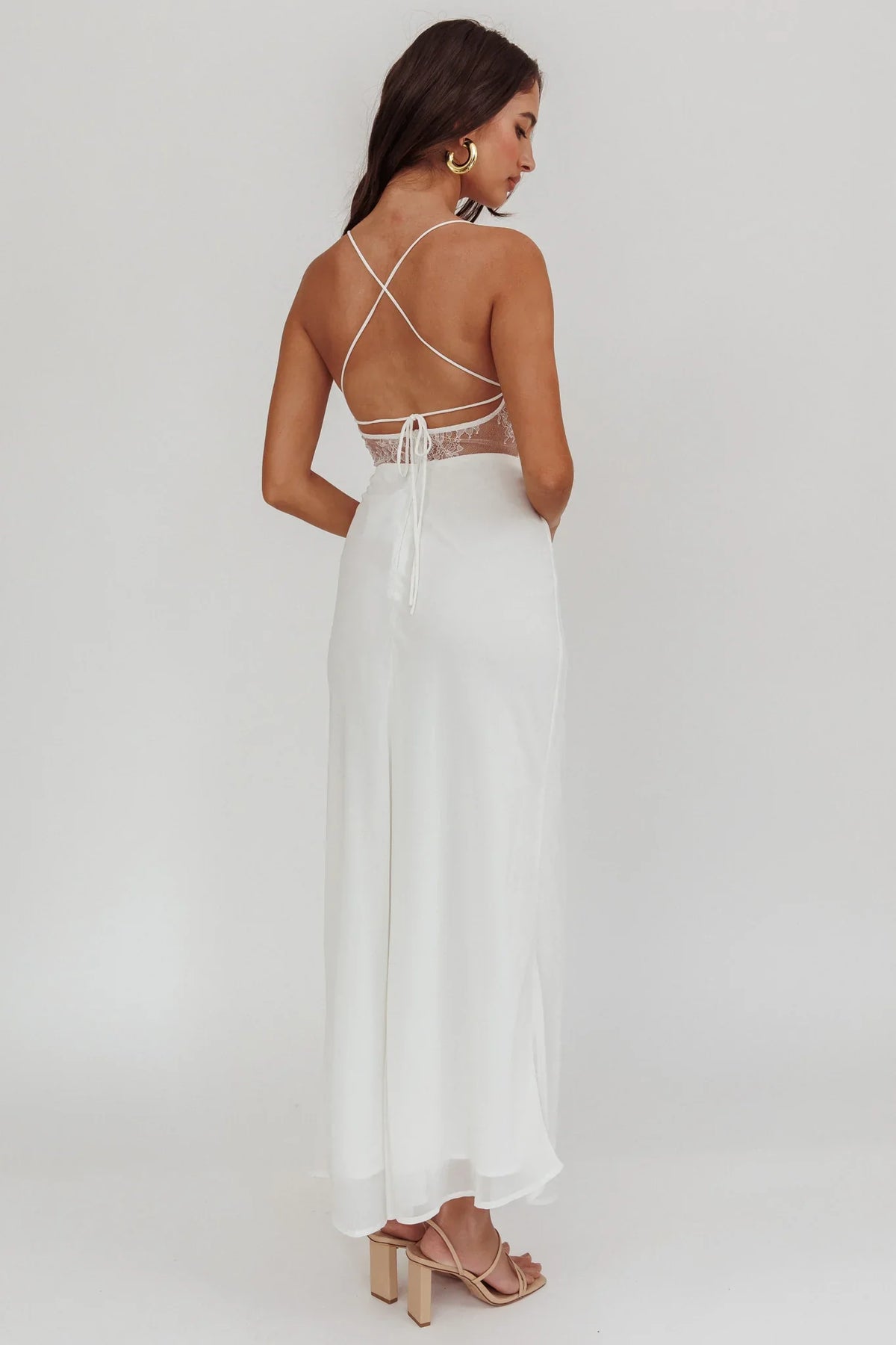 These Days Backless Lace Waist Maxi Dress White