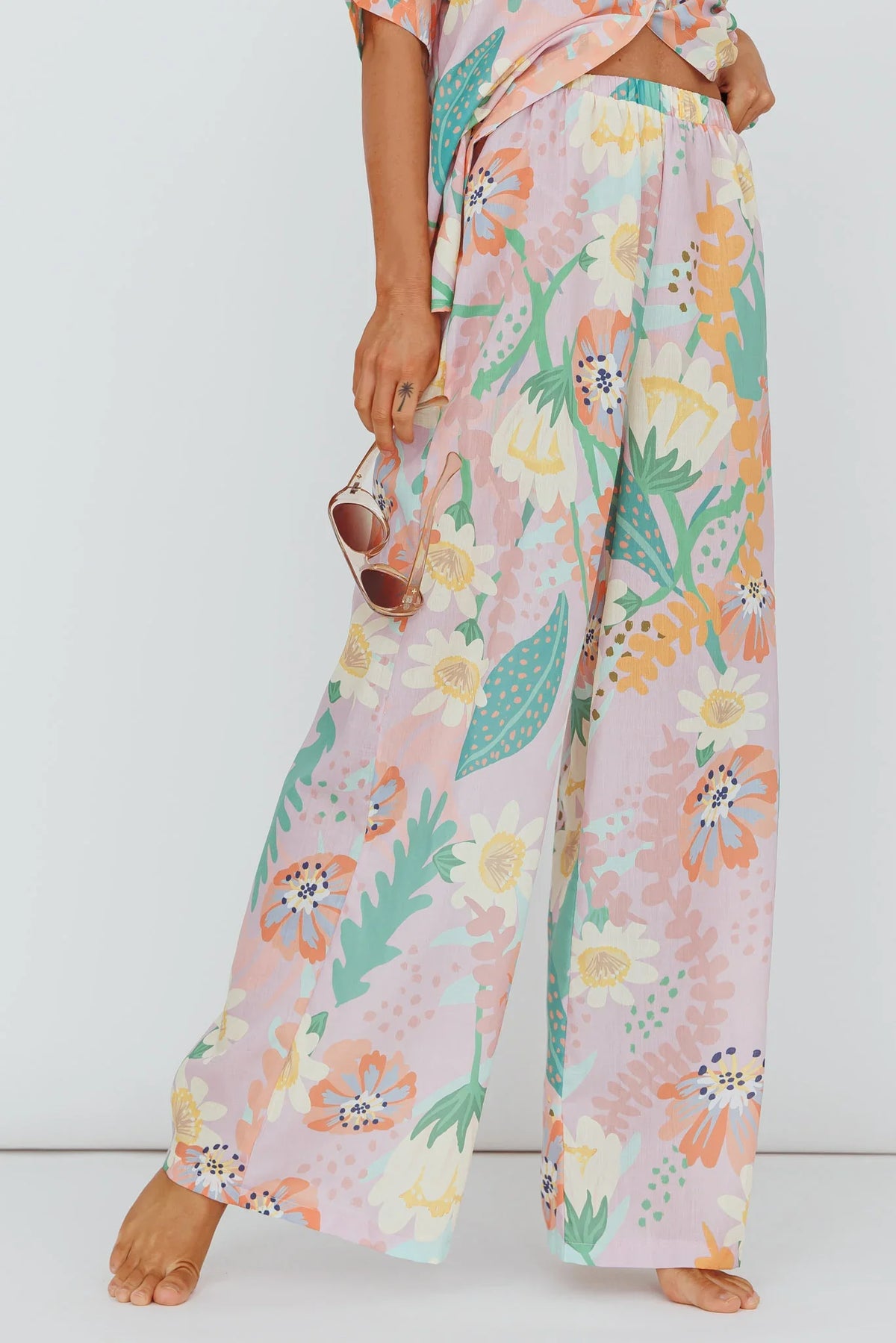 Kiko Wide Leg Pants Print Pink Multi