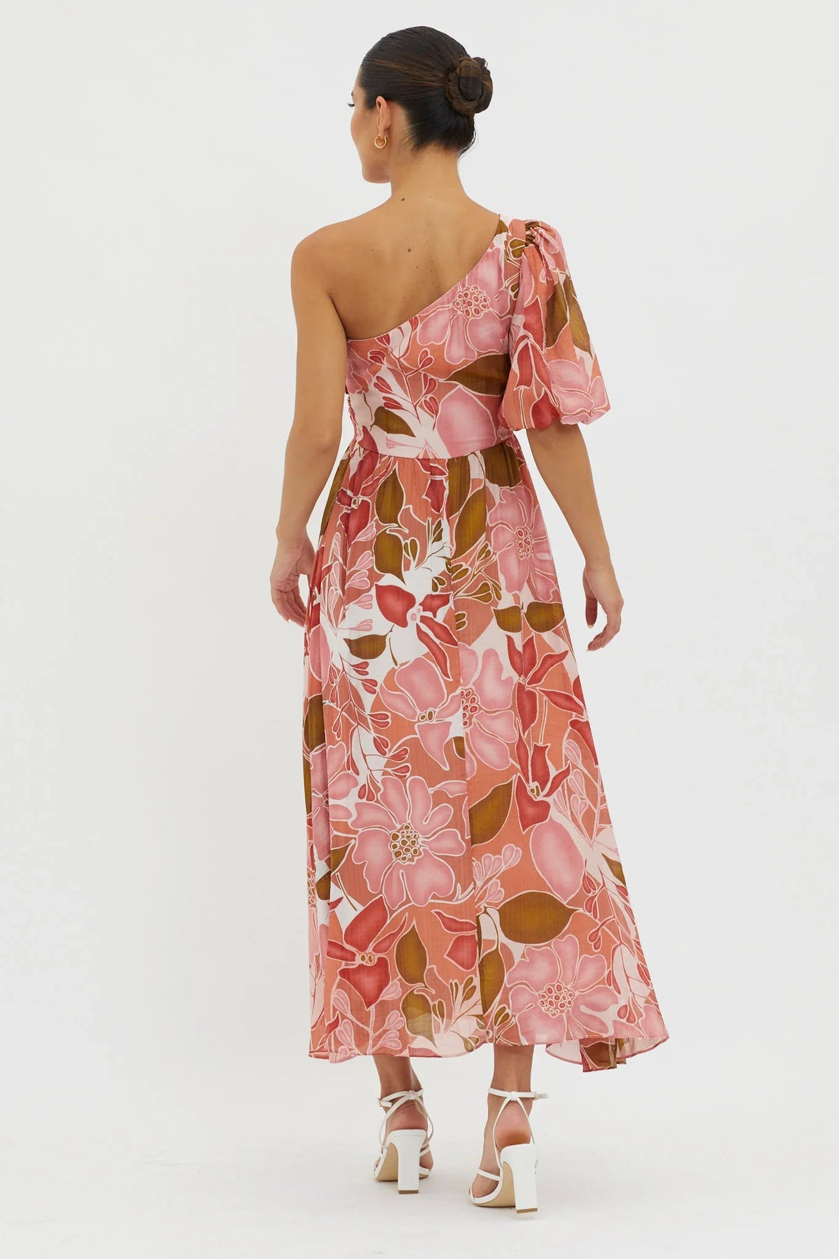 Jayni Puffed One Shoulder Midi Dress Red