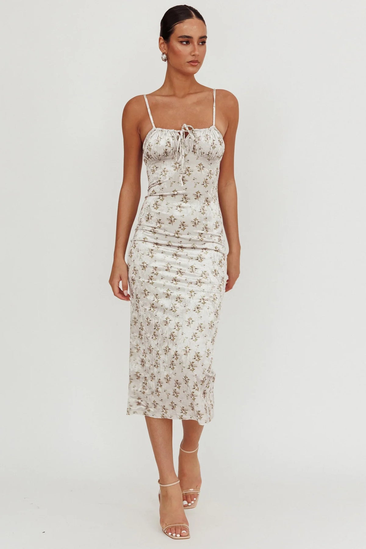 Magic Wand Velvet Midi Dress Olive Floral
