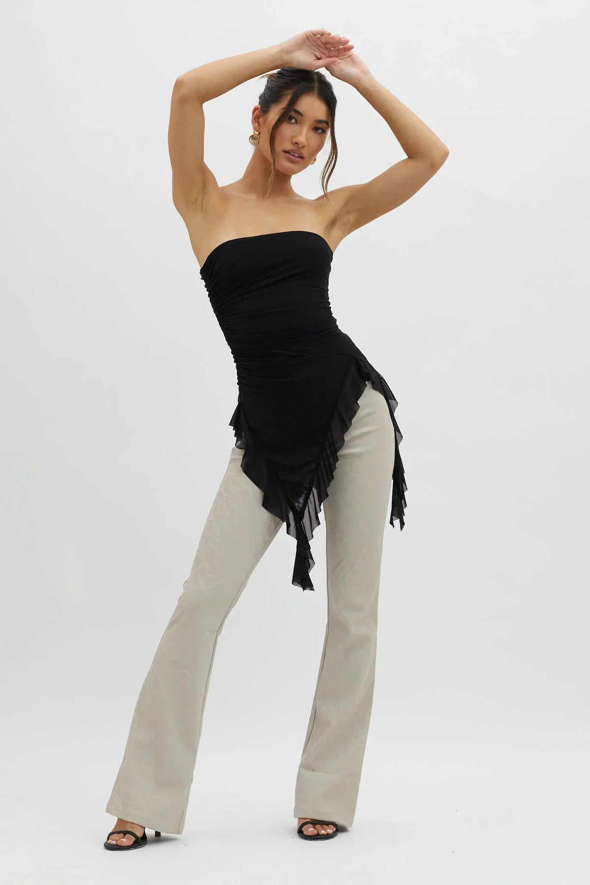 After Party Ruffle Trim Top Black