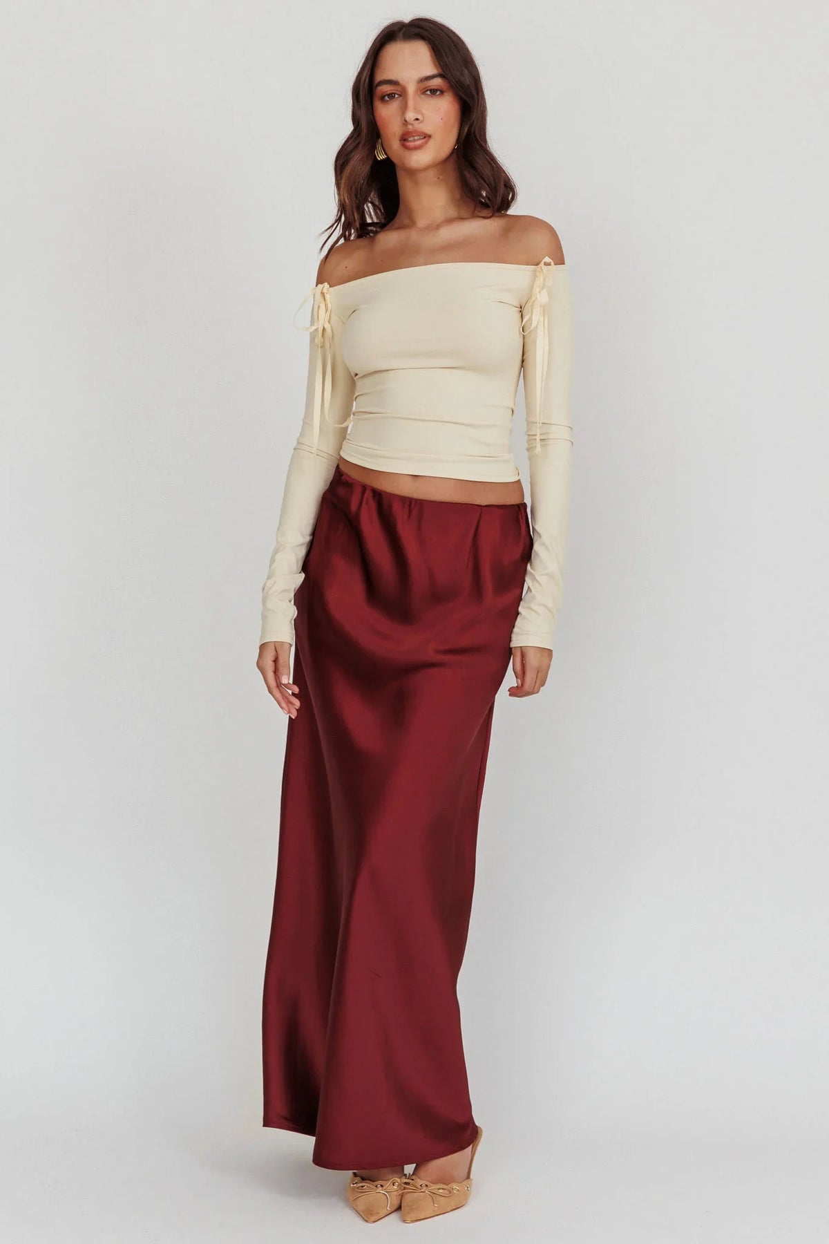 Cherubim Satin Maxi Skirt Wine
