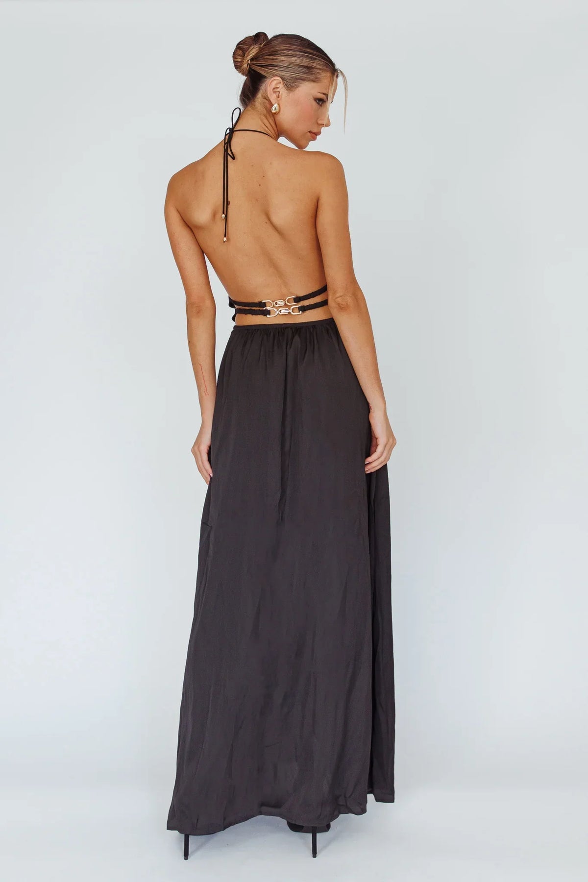 Cyndi Open Back Halterneck Maxi Dress Black
