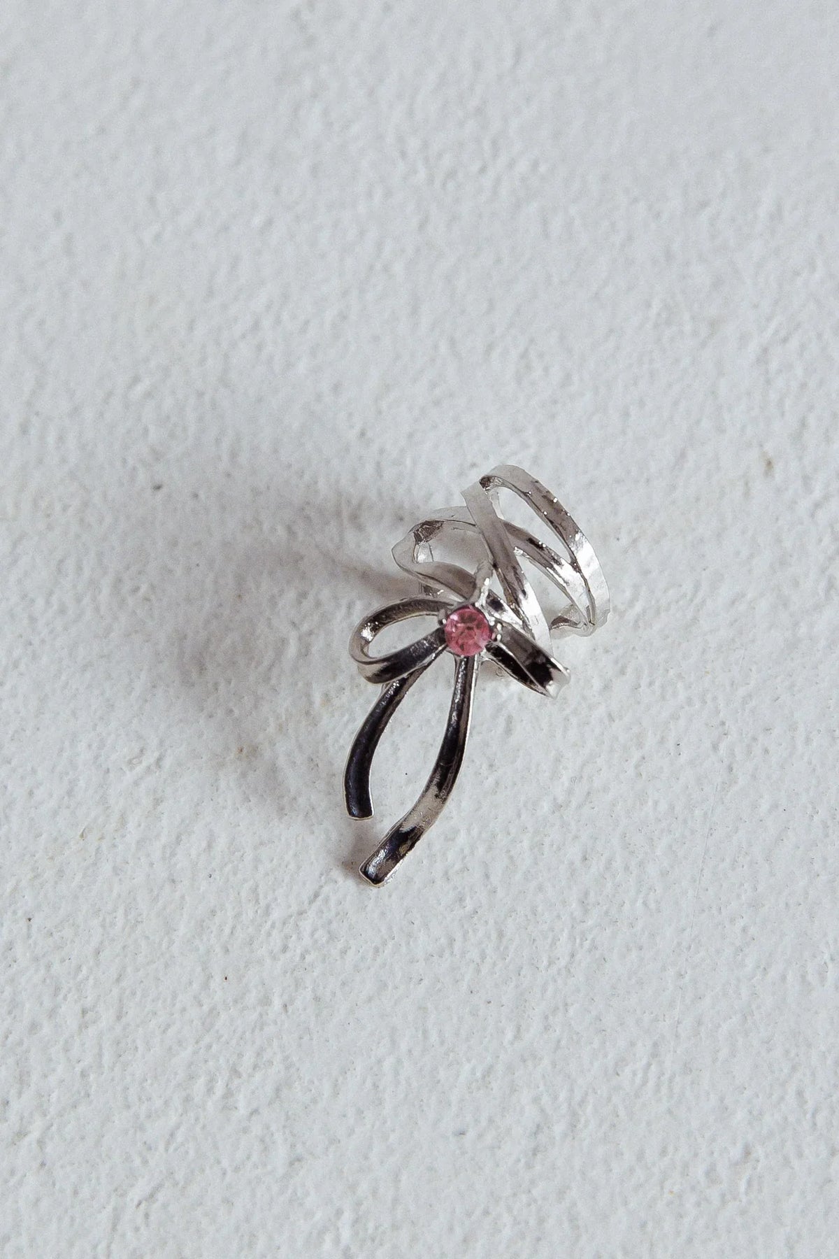 Soiree Rhinestone Bow Ear Cuff Silver